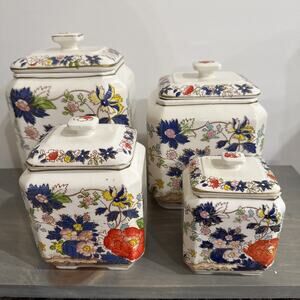 RARE Early 20th Century Set Of 4 Handpainted Japanese Royal Crown Tea Canister